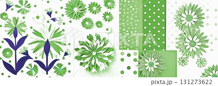 背景素材 シームレスパターン ペーパークラフト風イラスト 花柄 水玉 黄緑 背景素材 シームレスパターン ペーパークラフト風イラスト 花柄 水玉 黄緑 131273622