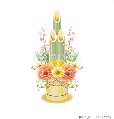 門松イラスト（年賀状素材） 正月飾り 洋風テイストの年賀状テンプレート素材（透過PNG対応） 131273765