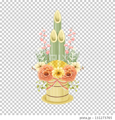 門松イラスト（年賀状素材） 正月飾り 洋風テイストの年賀状テンプレート素材（透過PNG対応） 131273765