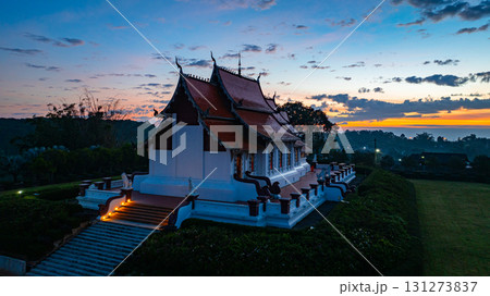 Aerial view of scenery Wat Baan Khan Temple at twilight Aerial view of scenery Wat Baan Khan Temple at twilight 131273837