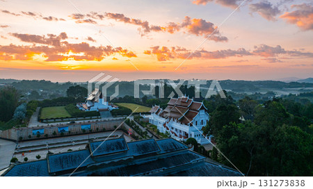 Aerial view of scenery Wat Baan Khan Temple at twilight Aerial view of scenery Wat Baan Khan Temple at twilight 131273838