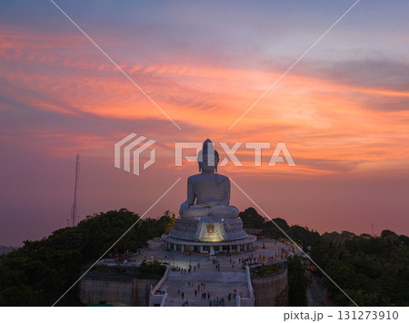 aerial view stuning sky of sunrise or sunset at Phuket big Buddha. 131273910