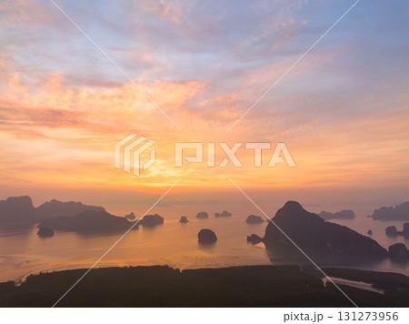 Imagine the beautiful bright red sky at sunrise from a bird's eye view. 131273956