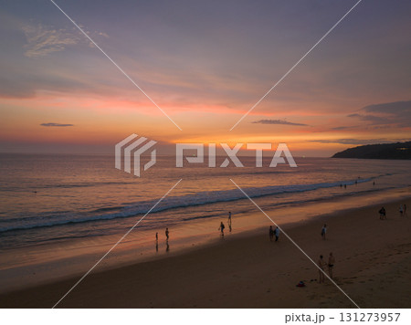 aerial view reflection amazing sky of sunset at Karon beach. 131273957