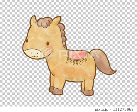水彩風で描いた止まっているかわいい馬のキャラクター 年賀状や干支デザインに使えるお正月素材 131273968