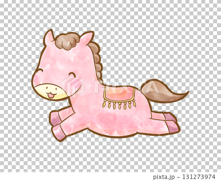 A cute pink horse character drawn in watercolor style. A New Year's illustration that can be used for New Year's cards and zodiac designs. A cute pink horse character drawn in watercolor style. A New Year's illustration that can be used for New Year's cards and zodiac designs. 131273974