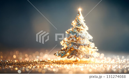 輝く粒子に包まれた幻想的なクリスマスツリー 131274088