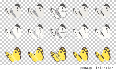 かわいいモンシロチョウとモンキチョウのイラスト素材セット かわいいモンシロチョウとモンキチョウのイラスト素材セット 131274187