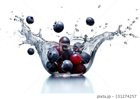 Blueberries Plunging into Water Splash 131274257