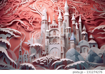 Dive into a fantasy realm with this enchanting 3D paper art castle 131274276