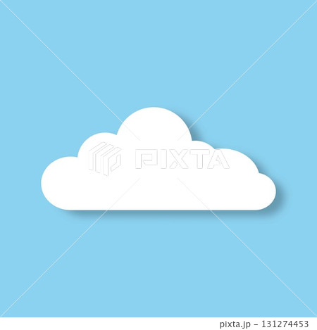 A flat cloud with a shadow. Cartoon, fluffy white cloud on a blue background. A flat cloud with a shadow. Cartoon, fluffy white cloud on a blue background. 131274453