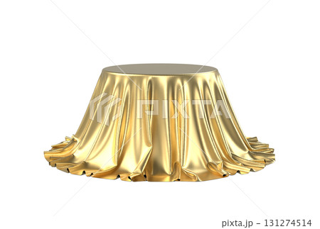 Round box covered with satin fabric. 3D illustration 131274514