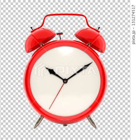 Alarm clock, vintage style red color clock with black hands 131274517