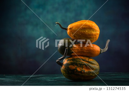 Various decorative pumpkin on green background Various decorative pumpkin on green background 131274535