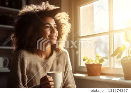 Bask in the warm glow of a cozy morning with this serene photo 131274557