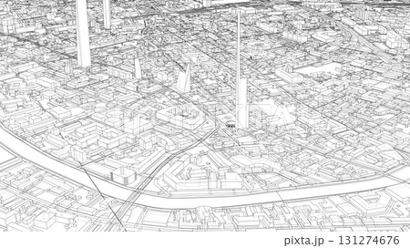 Intricate Cityscape Wireframe Intricate Cityscape Wireframe 131274676