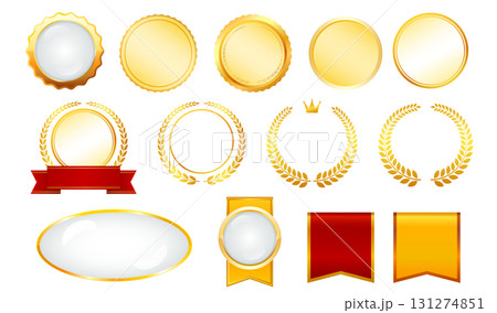 ゴールドメダルとリボン付きラベルセット 高級感のあるランキング素材 131274851