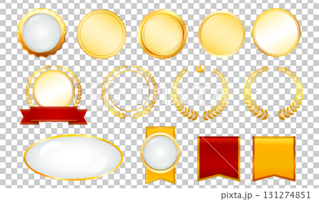 ゴールドメダルとリボン付きラベルセット 高級感のあるランキング素材 131274851