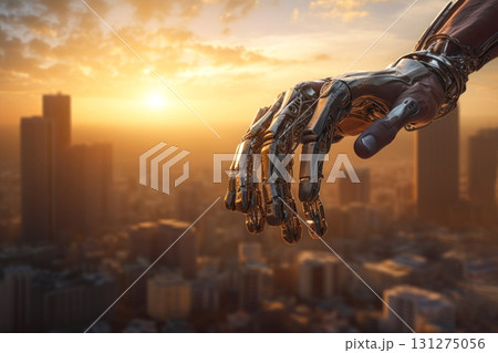 Embrace the future with this stunning image showcasing a robotic hand Embrace the future with this stunning image showcasing a robotic hand 131275056