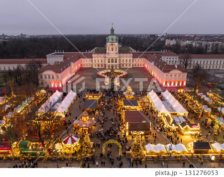 Christmas market in Berlin. Aerial Shot of Weihnachtsmark on Charlottenburg Palace. Winter Holidays in Berlin, Germany. 131276053