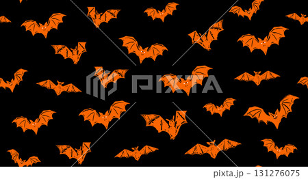 Halloween, bat on black, hand drawn pattern.	 131276075