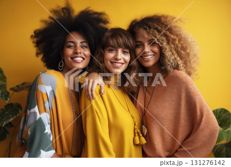 Embrace diversity with this radiant image showcasing three women 131276142