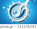 Energetic splash of milk in vibrant blue background. Perfect for creative projects 131276293