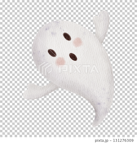Cute spooky ghost making boo. Hand drawn Watercolor Children's scary character isolated on a background. Halloween phantom, October holiday mood. For kids party invitations, decorations, posters and 131276309