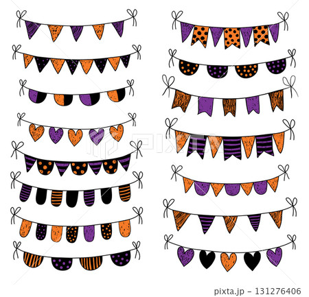 Cute doodle buntings for baby shower and birthday party invitations for Halloween 131276406