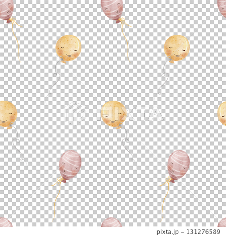 Funny balloons pattern. Hand-drawn watercolor illustration in childish Halloween style. Seamless print isolated on background for clothing fabric packaging wallpaper printing Birthday party holiday Funny balloons pattern. Hand-drawn watercolor illustration in childish Halloween style. Seamless print isolated on background for clothing fabric packaging wallpaper printing Birthday party holiday 131276589
