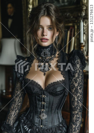 ゴシックドレスに身を包んだ女性モデルのクラシカルなポートレート 131276613