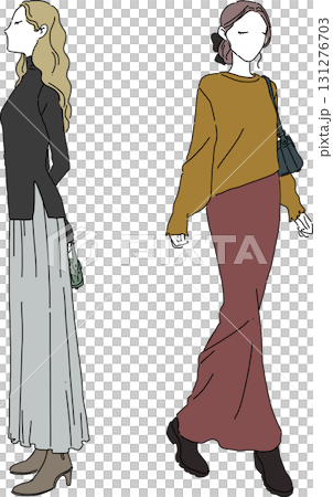 Autumn/Winter Long Skirt Coordination: Calm Women's Fashion Illustration Autumn/Winter Long Skirt Coordination: Calm Women's Fashion Illustration 131276703