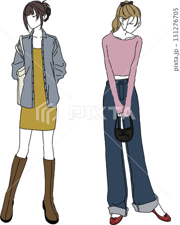 秋のデートコーデ　女性ファッションイラスト 131276705