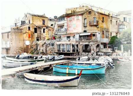Erbalunga - small  old fishing village in Corsica, artwork in painting style 131276843