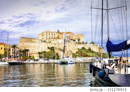 holidays in Corsica island France, view with marina and fortress 131276915