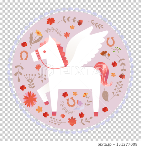 Scandinavian style Pegasus and floral circular icon Scandinavian style Pegasus and floral circular icon 131277009