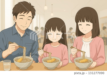 そば店でそばを食べる親子 そば店でそばを食べる親子 131277090