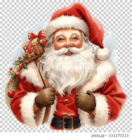 Santa Claus carrying gifts with a joyful expression during the holiday season 131277213
