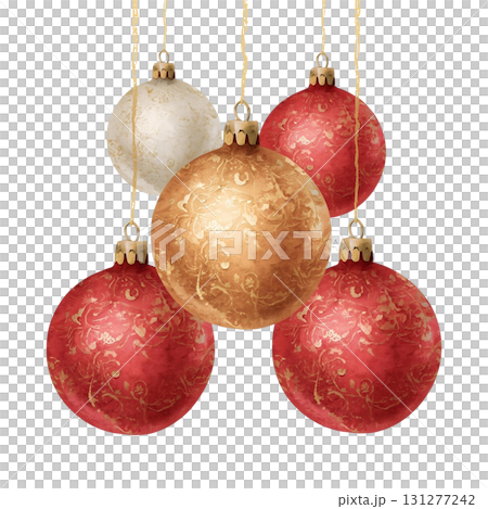 Beautifully decorated holiday ornaments hanging in a festive arrangement for celebration Beautifully decorated holiday ornaments hanging in a festive arrangement for celebration 131277242