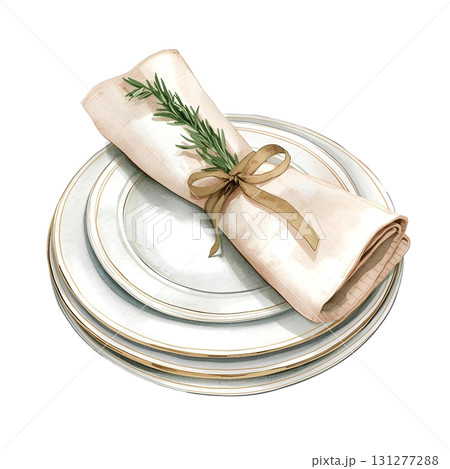 Elegant table setting with decorative napkin and plates for a special occasion 131277288