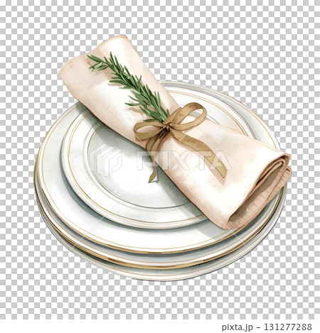 Elegant table setting with decorative napkin and plates for a special occasion 131277288
