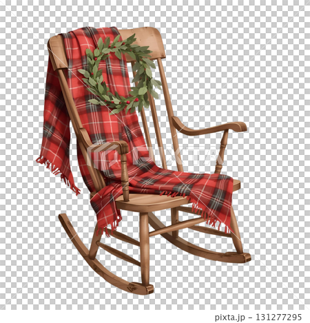 Cozy rocking chair with plaid blanket and simple wreath for a warm home decor feel 131277295