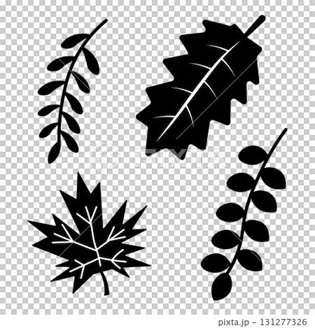 秋を感じる落ち葉4種類のシルエットイラストセット 131277326