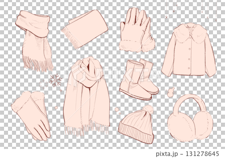 Warm winter clothing set (pink beige shaded) | Scarf, gloves, coat Warm winter clothing set (pink beige shaded) | Scarf, gloves, coat 131278645
