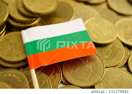 Bulgaria flag on coins background, finance and accounting, banking concept. 131278882