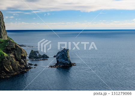 青い海に浮かぶ礼文島のシンボル「猫岩」 青い海に浮かぶ礼文島のシンボル「猫岩」 131279066