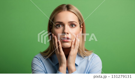 A photorealistic, high-detail, professional studio portrait of a stunning young woman. 131279131