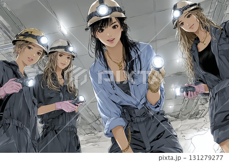 地下工事現場で働く女性のイラスト素材 131279277