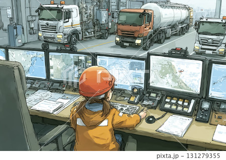美優シリーズ：石油化学プラントの制御室で物流をモニタリングする美優 131279355