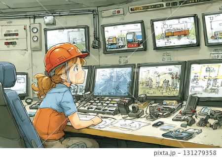 美優シリーズ：石油化学プラントの制御室で物流をモニタリングする美優 131279358